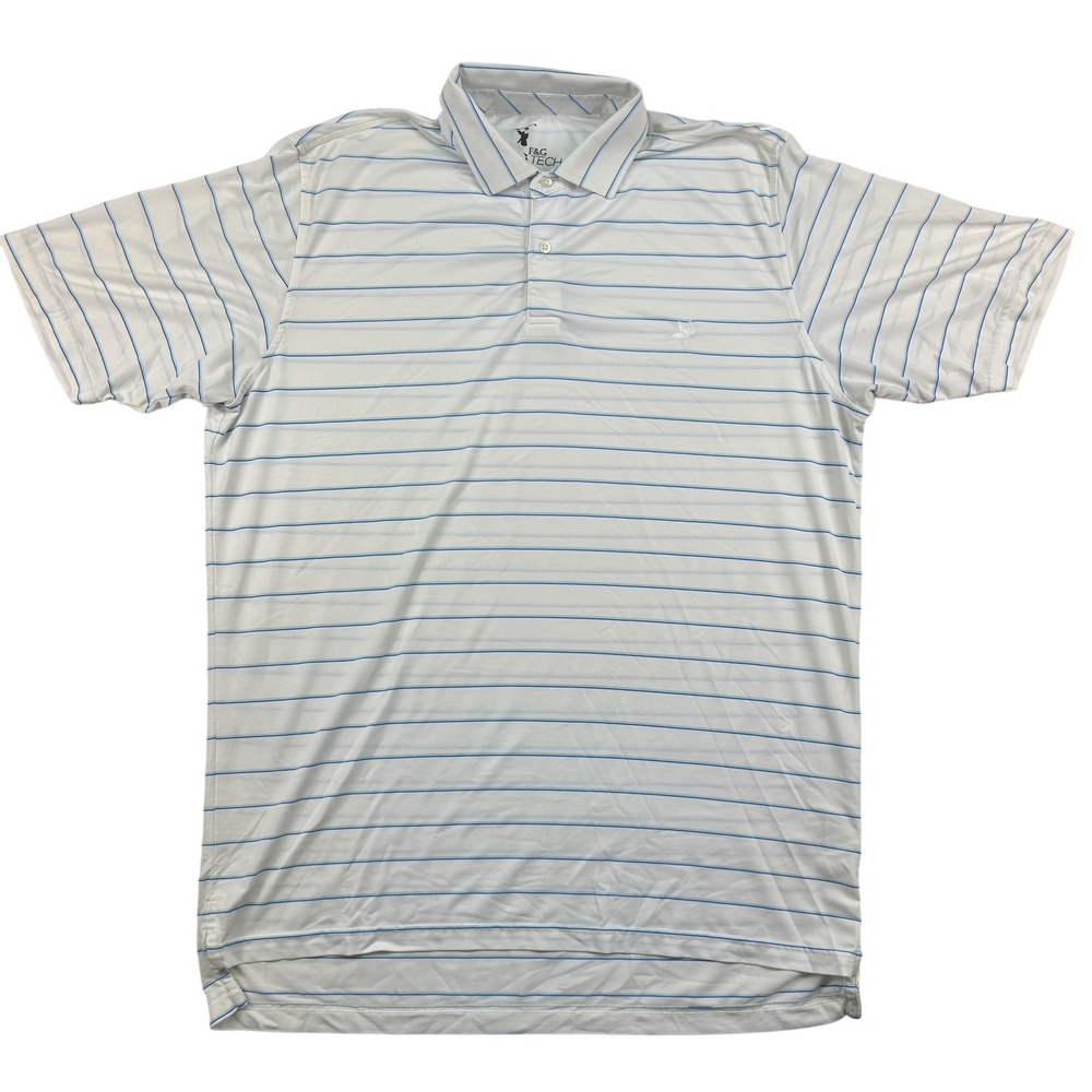 Tech Golf Polo Shirt Mens Medium White Striped Moisture Wicking Stretch